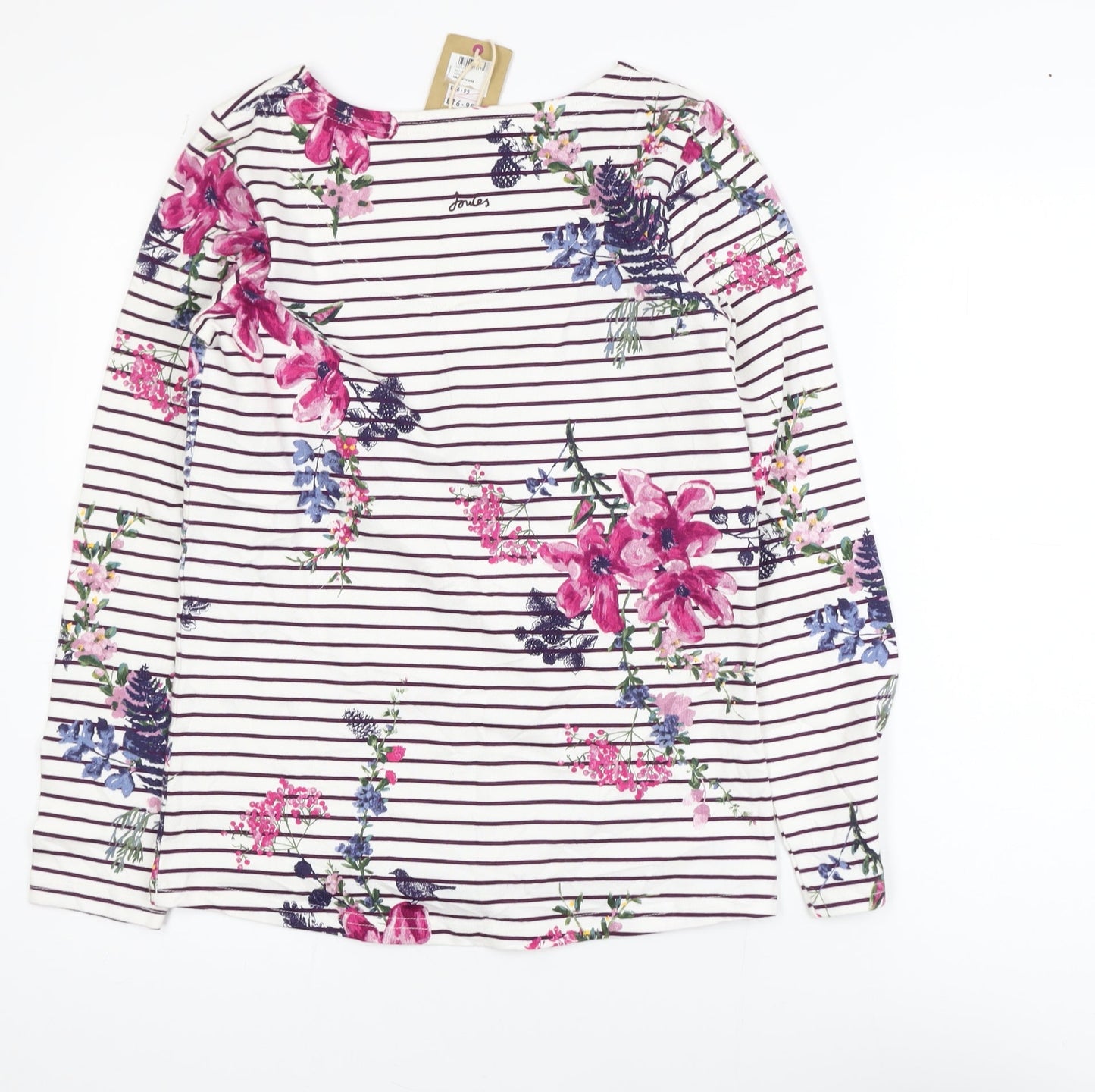 Joules Women’s Multicoloured Floral Striped Cotton Long Sleeve T-Shirt Size 8