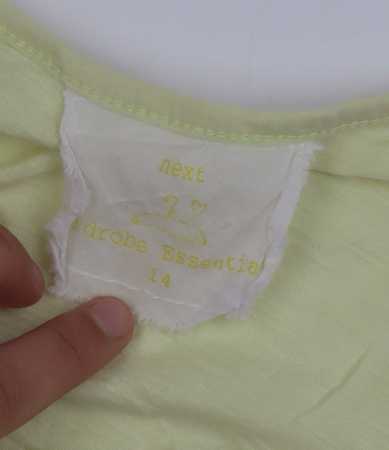 Next Women Yellow Cotton Short Sleeve Crochet Pocket T-Shirt Size 14