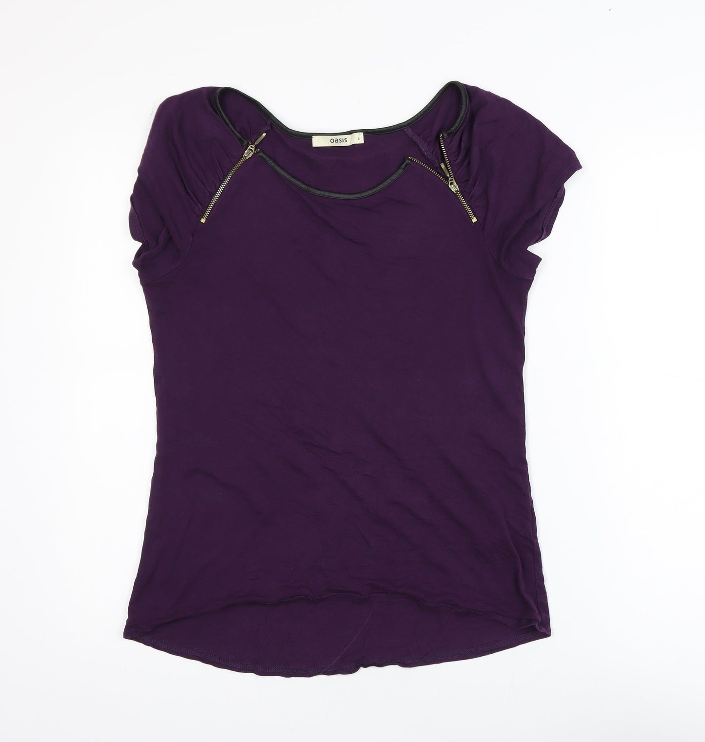 Oasis Women's Purple Short Sleeve Zip Detail Viscose T-Shirt Size S