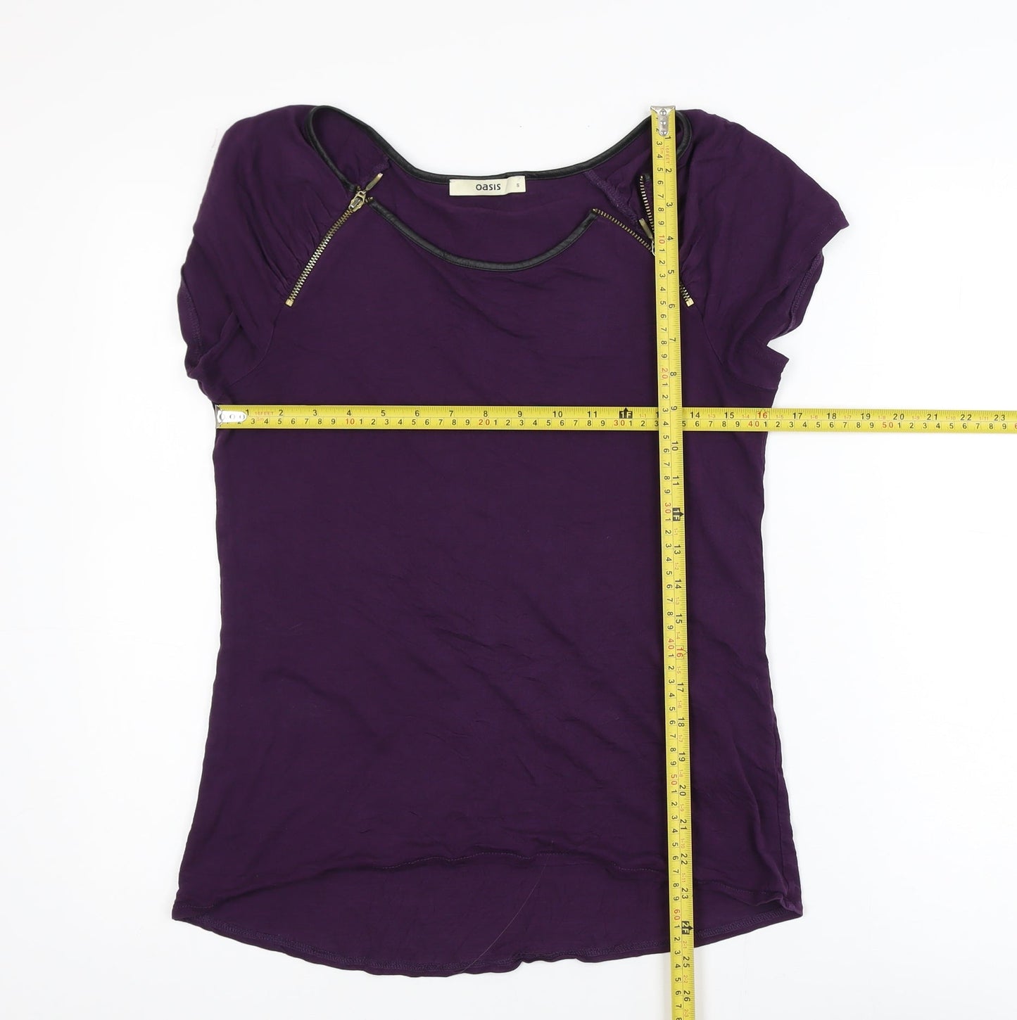 Oasis Women's Purple Short Sleeve Zip Detail Viscose T-Shirt Size S