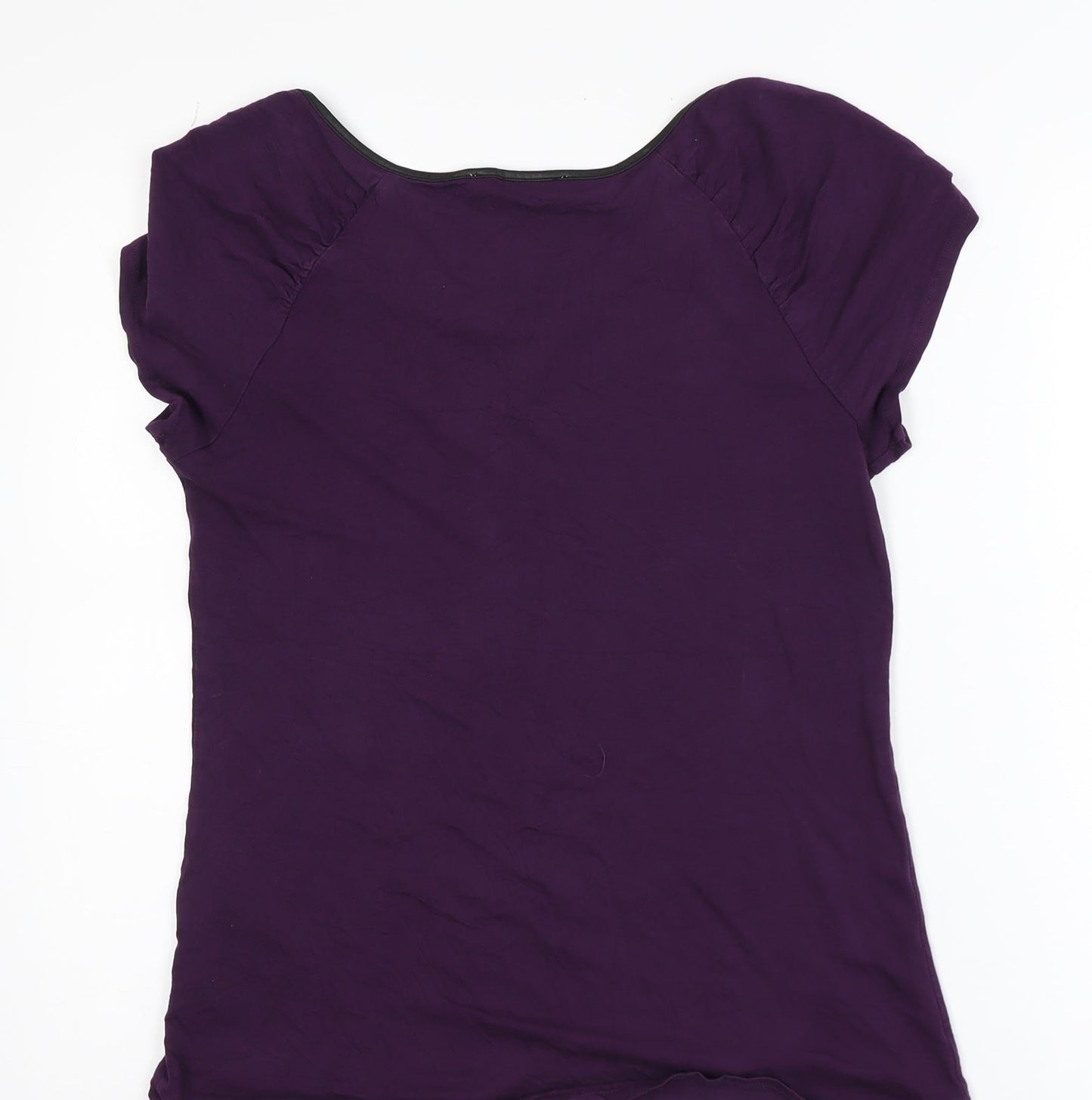 Oasis Women's Purple Short Sleeve Zip Detail Viscose T-Shirt Size S