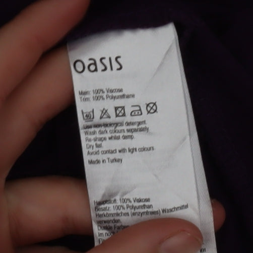 Oasis Women's Purple Short Sleeve Zip Detail Viscose T-Shirt Size S