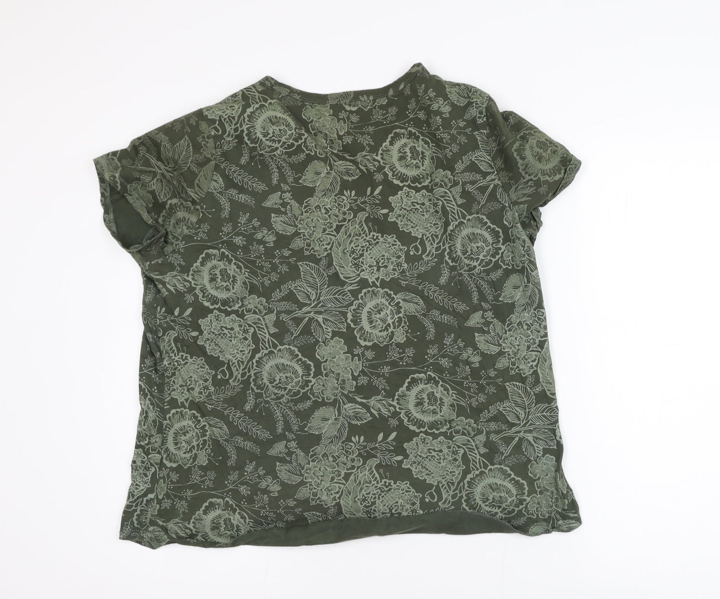 GAP Womens Green Floral V-Neck Short Sleeve T-Shirt XL