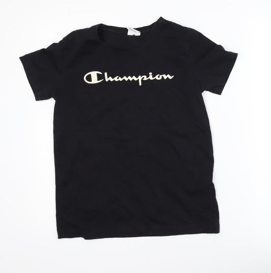 Champion Men's Black Small Logo Graphic Short Sleeve T-Shirt