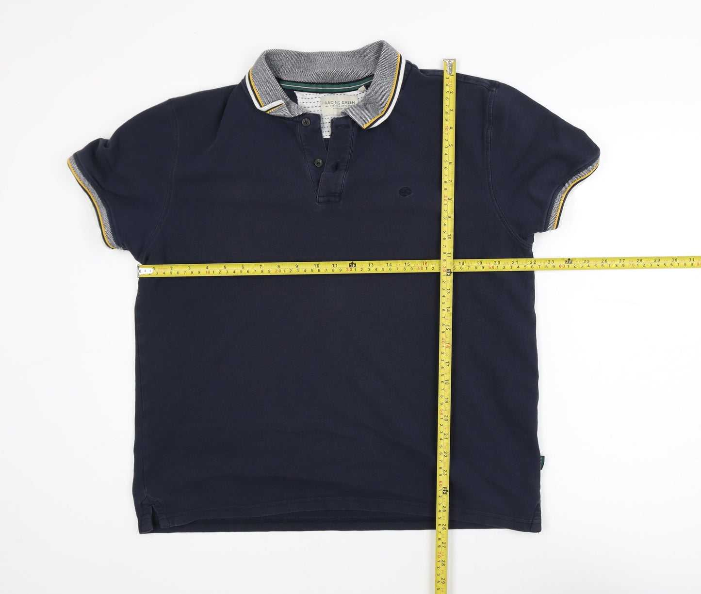 Racing Green Men's Blue Cotton Short Sleeve Polo Shirt L