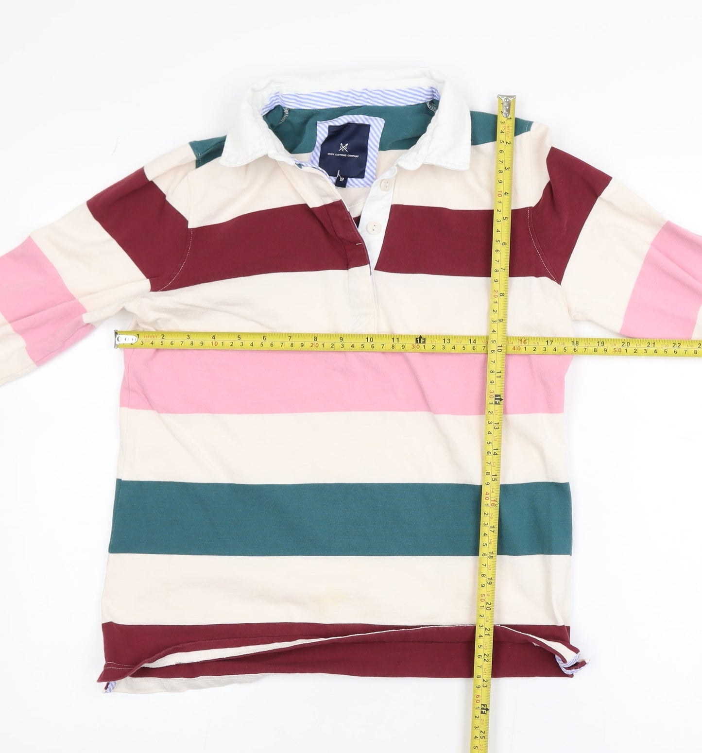 Crew Clothing Company Women's Multicoloured Striped Cotton Long Sleeve Polo Size 12