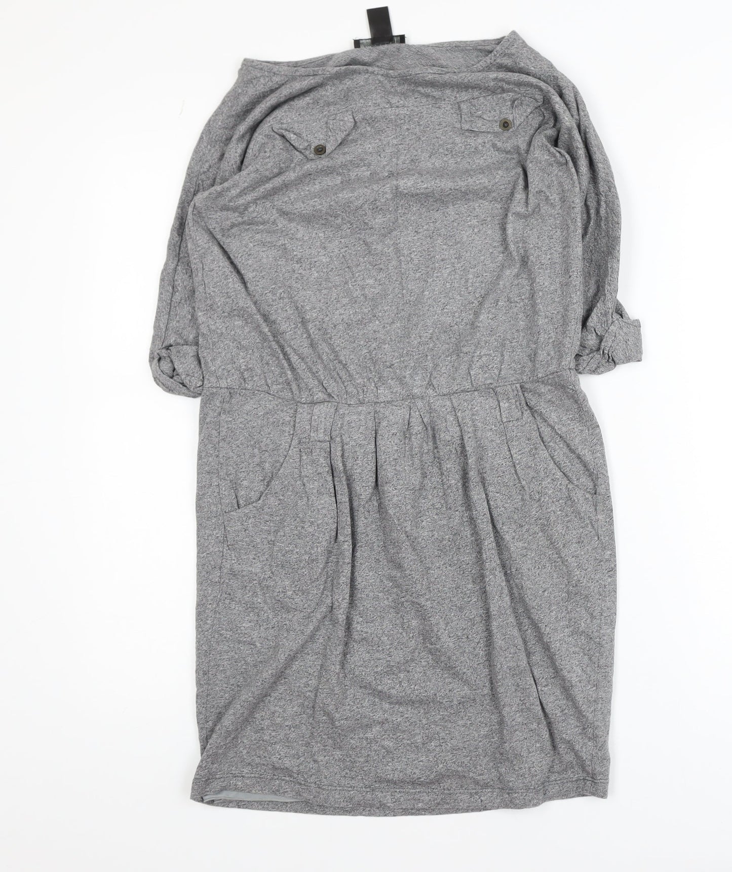 Mango Women Grey Cotton Blend Knee Length Shirt Dress S