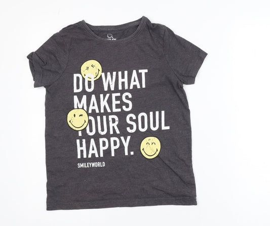 SmileyWorld Girls Grey Graphic Print T-Shirt 10-11 Years 146cm Crew Neck