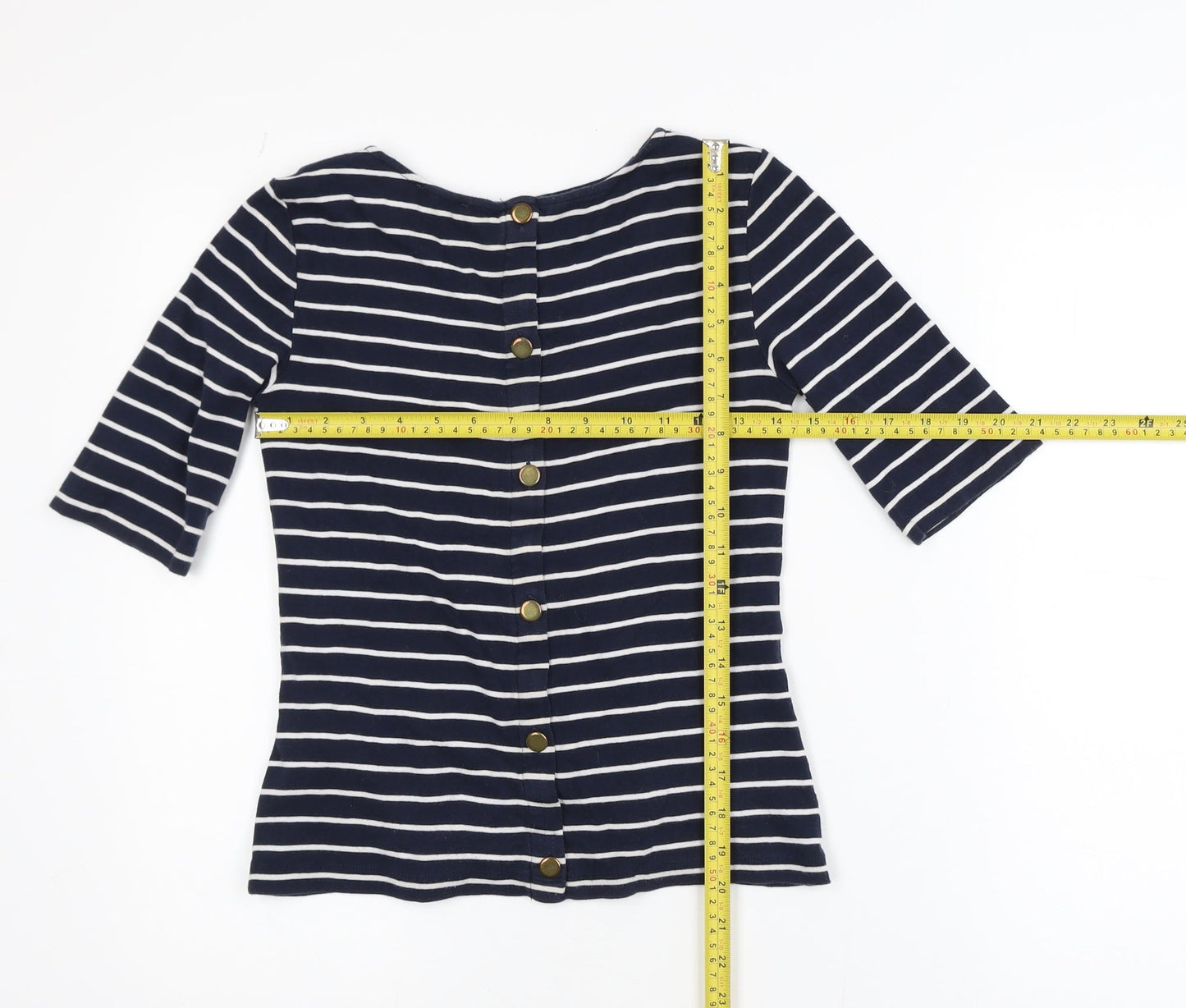 Hobbs Womens Blue Striped Boat Neck 3/4 Sleeve T-Shirt XS