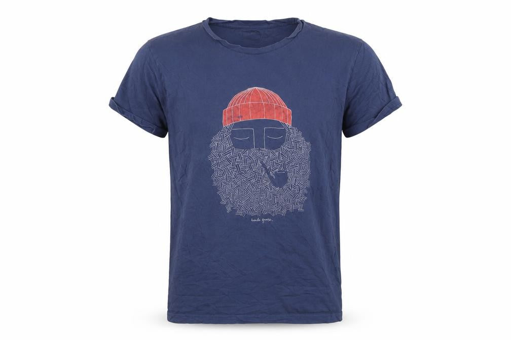 Bask In The Sun Men's Blue Graphic Beard T-Shirt Size M Organic Cotton