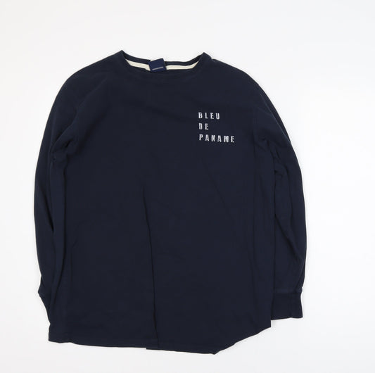Bleu De Paname Men's Blue Long Sleeve Graphic Cotton T-Shirt Size L