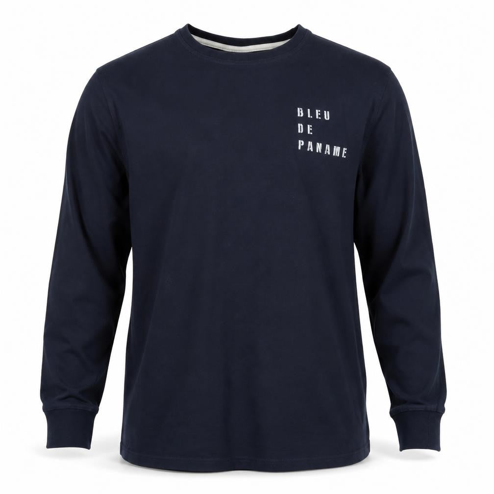 Bleu De Paname Men's Blue Long Sleeve Graphic Cotton T-Shirt Size L