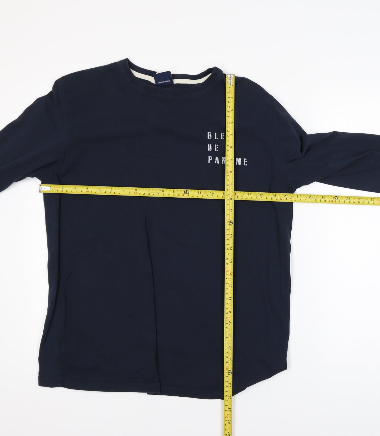 Bleu De Paname Men's Blue Long Sleeve Graphic Cotton T-Shirt Size L