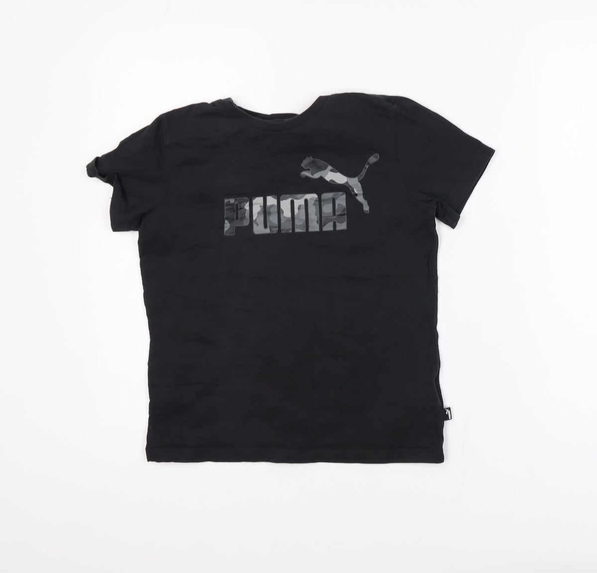 Puma Boys Black 11-12 Years Short Sleeve Crew Neck Logo T-Shirt