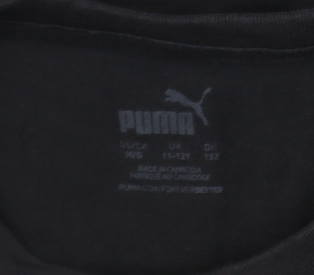 Puma Boys Black 11-12 Years Short Sleeve Crew Neck Logo T-Shirt