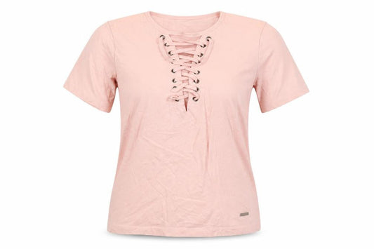 The Roadster Life Co. Women's Pink Lace Up Cotton T-Shirt Size S