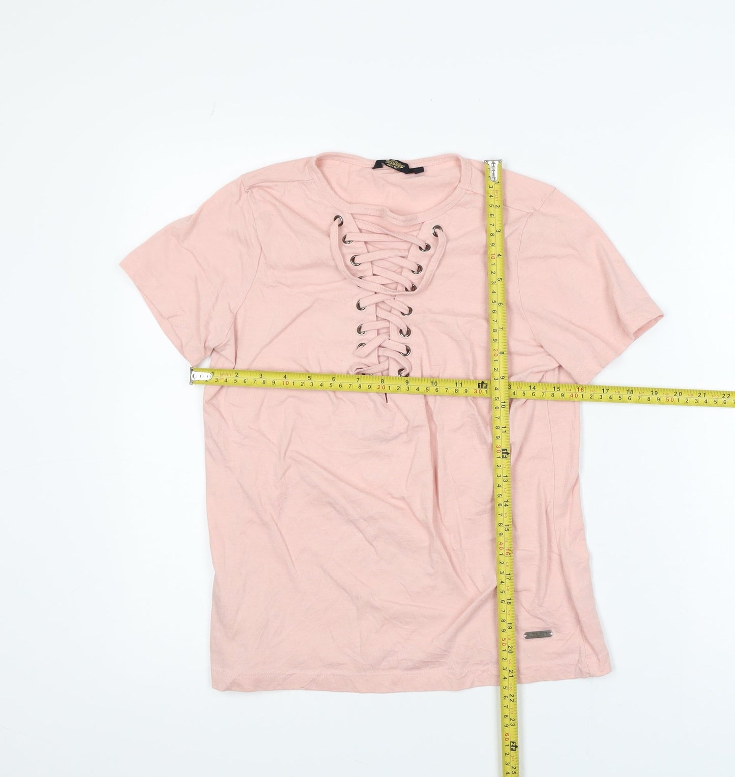 The Roadster Life Co. Women's Pink Lace Up Cotton T-Shirt Size S