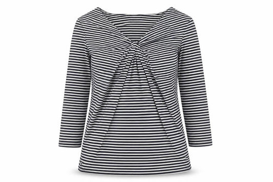 Linea Women’s Black Striped 3/4 Sleeve V-Neck Jersey Top XL