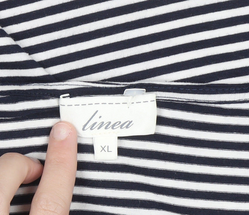 Linea Women’s Black Striped 3/4 Sleeve V-Neck Jersey Top XL