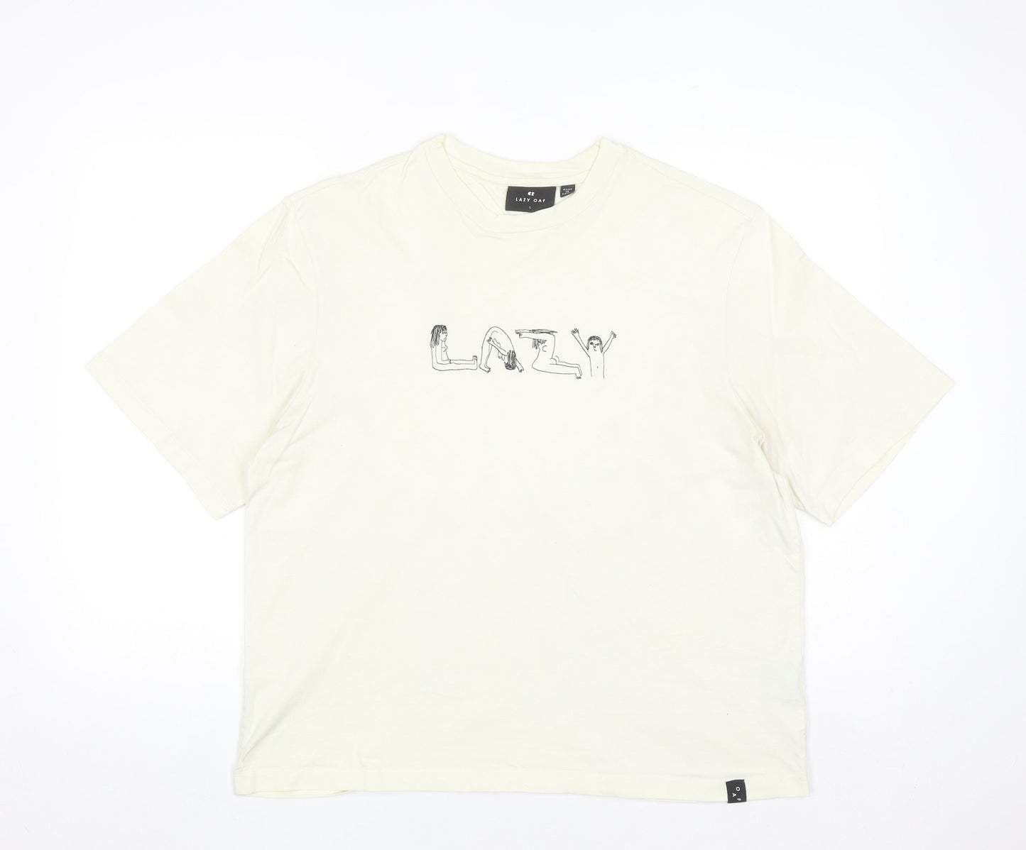 Lazy Oaf Men's Beige Graphic Cotton T-Shirt Size L