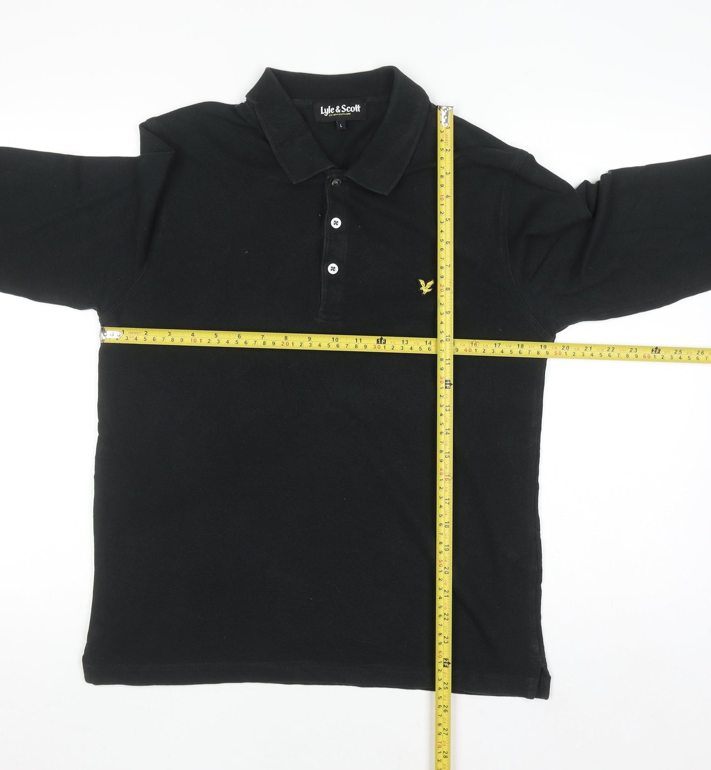 Lyle & Scott Men's Black Long Sleeve Polo Shirt Size L Cotton
