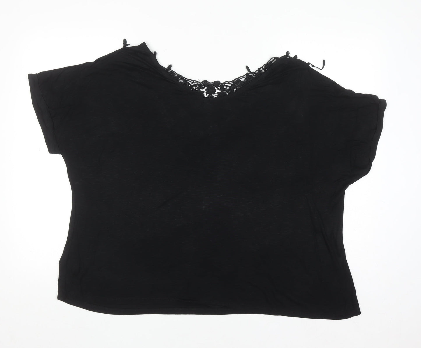 Label Be Womens Black Lace Trim Short Sleeve Viscose Top UK 20