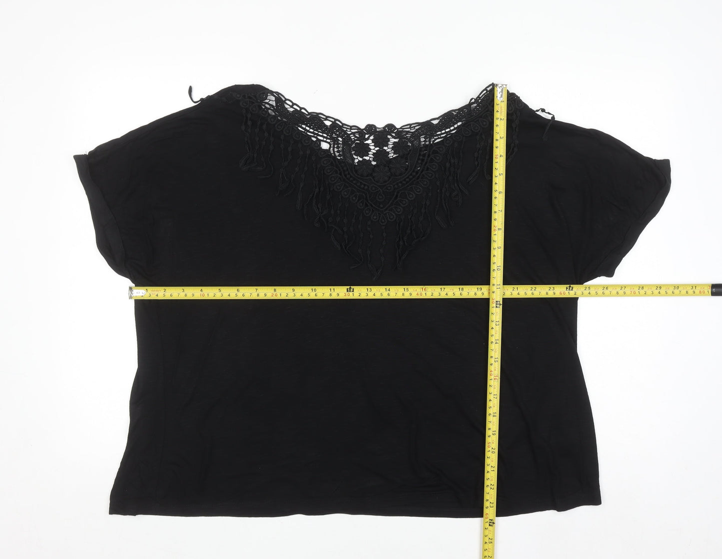 Label Be Womens Black Lace Trim Short Sleeve Viscose Top UK 20