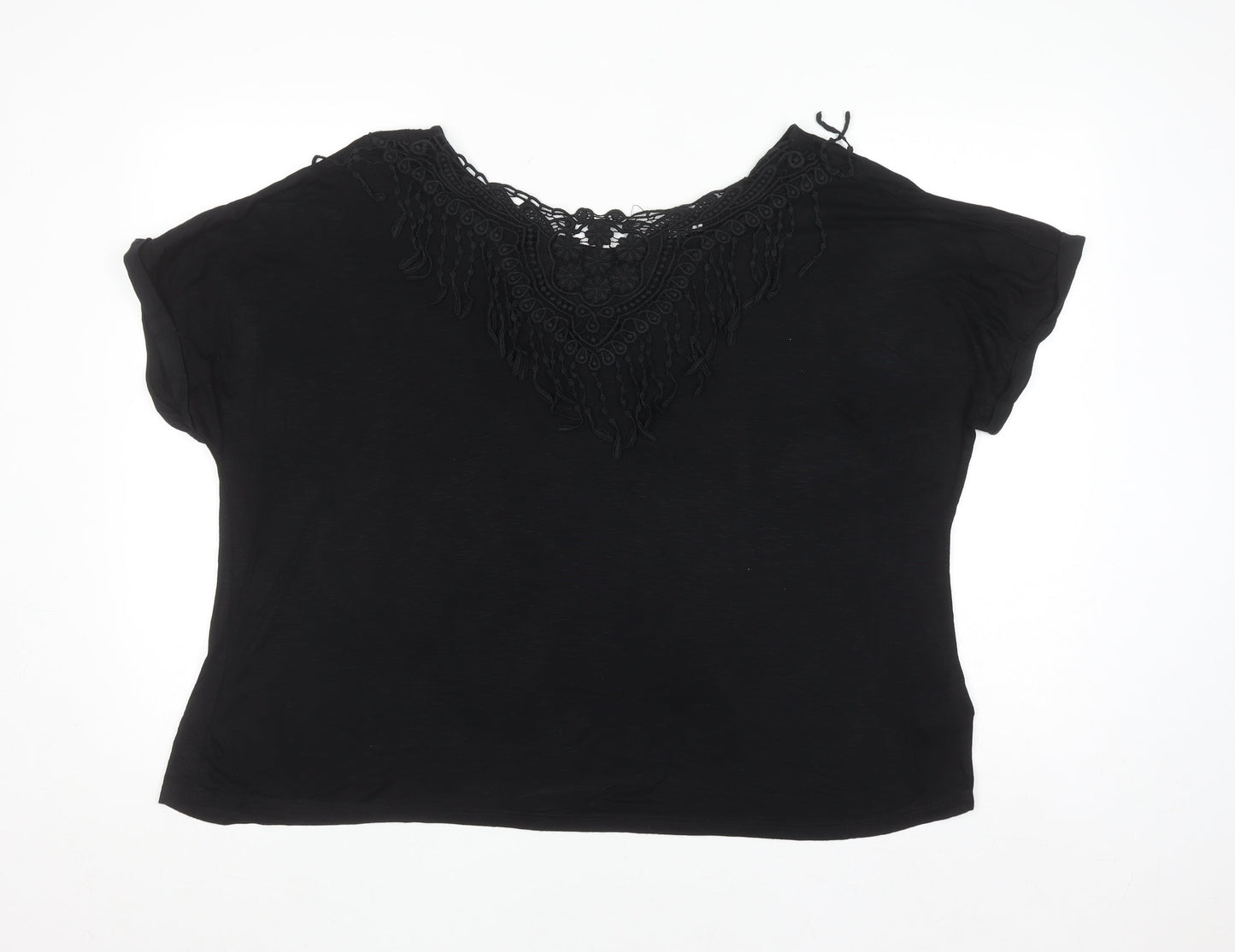 Label Be Womens Black Lace Trim Short Sleeve Viscose Top UK 20