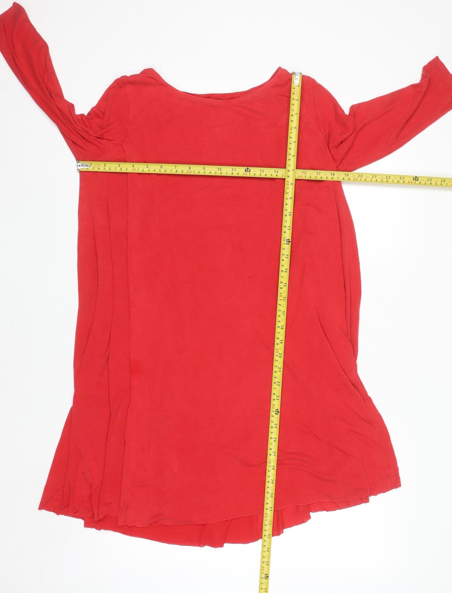 COS Women's Red Shift Dress S 3/4 Sleeve Boat Neck Casual Lightweight