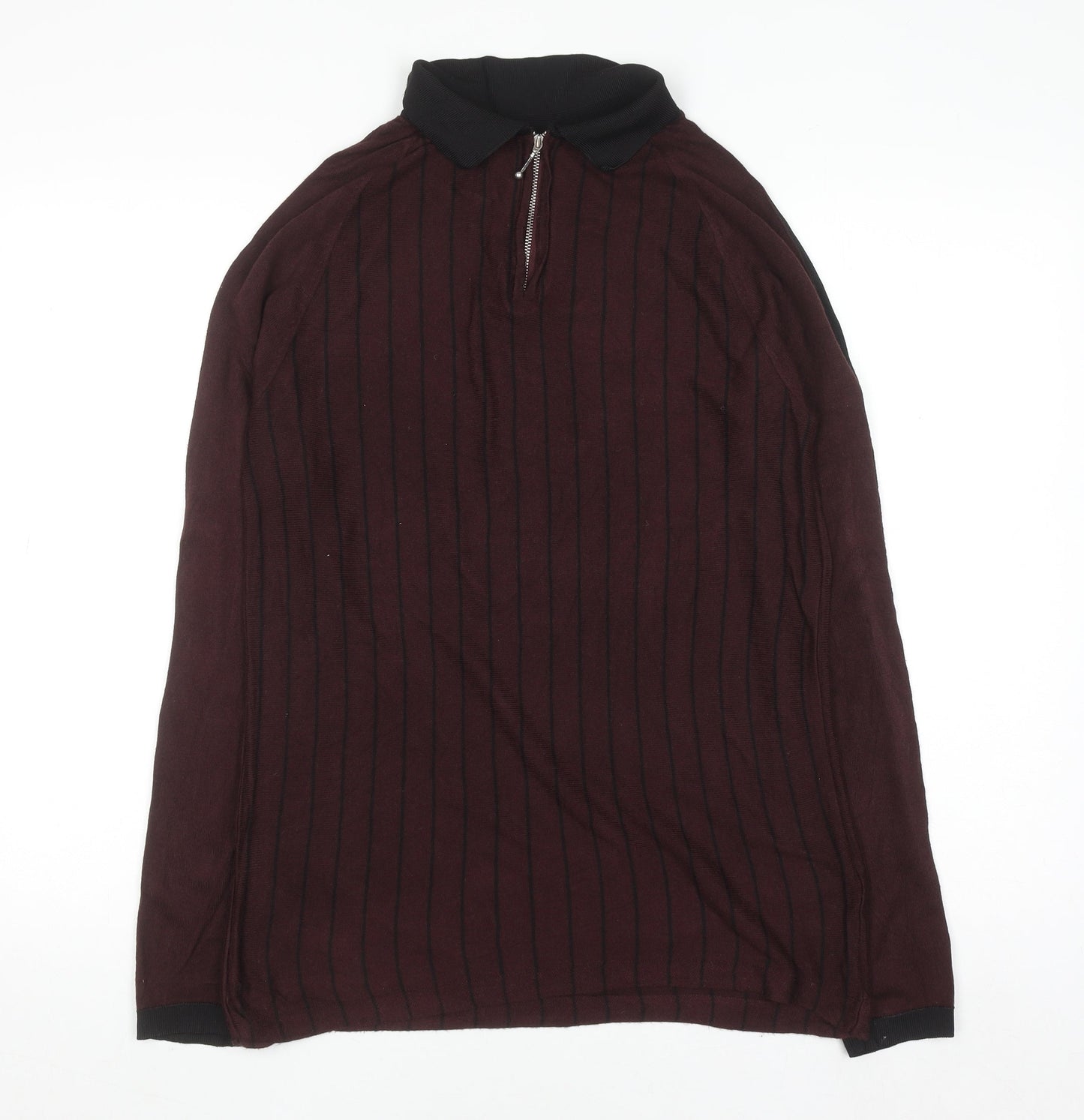 River Island Women Brown Collared Zip Long Sleeve Top S