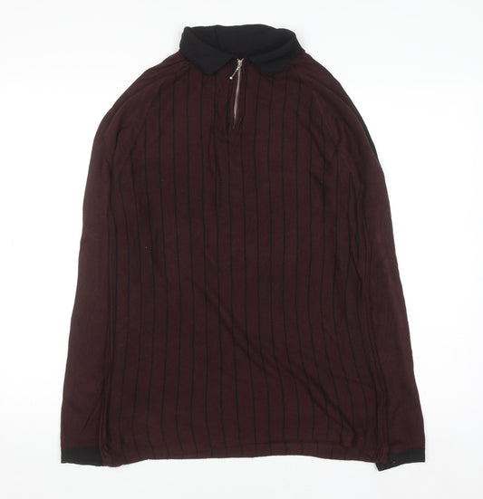 River Island Women Brown Collared Zip Long Sleeve Top S