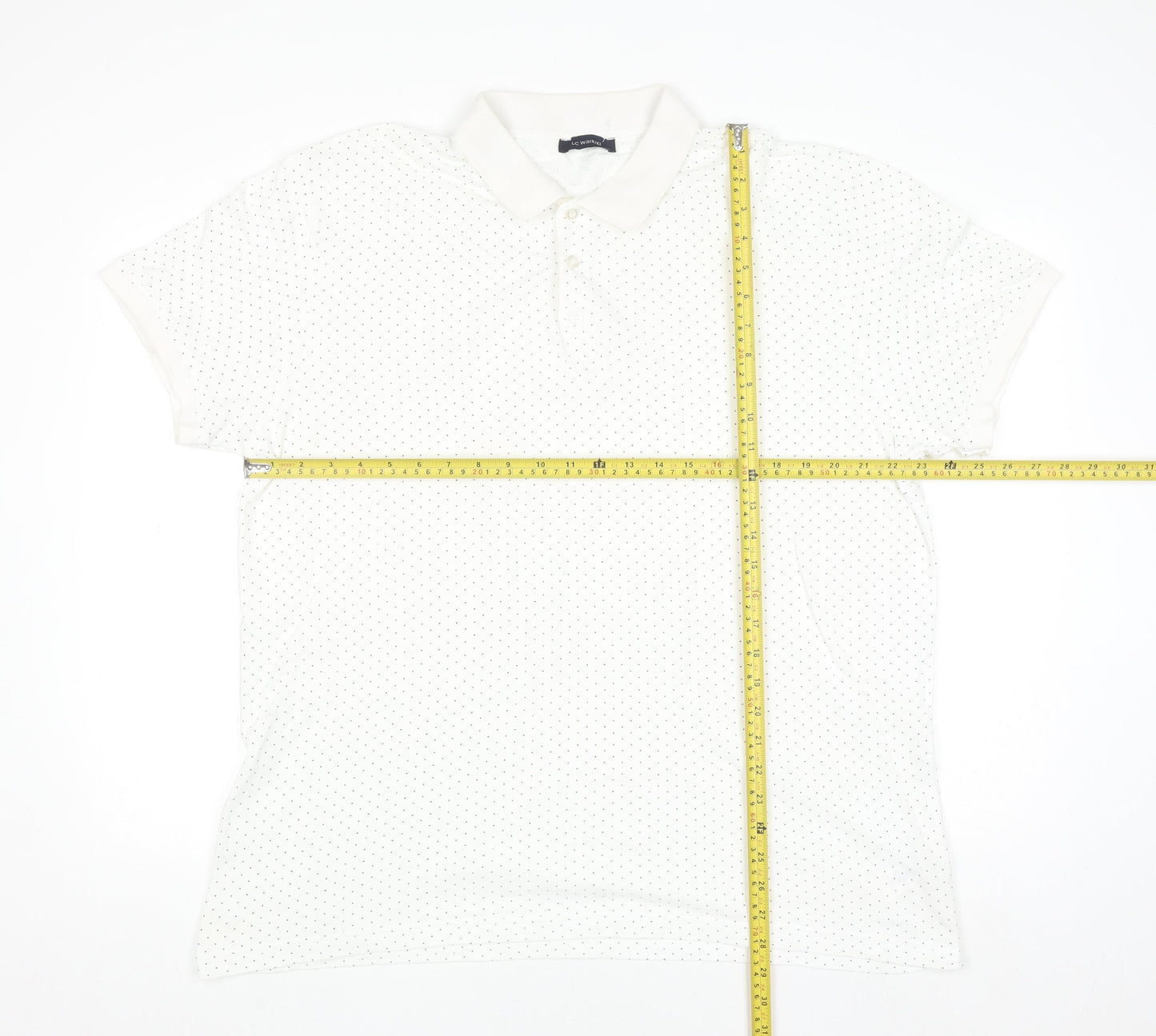 LC Waikiki Men's White 2XL Polka Dot Cotton Polo Shirt