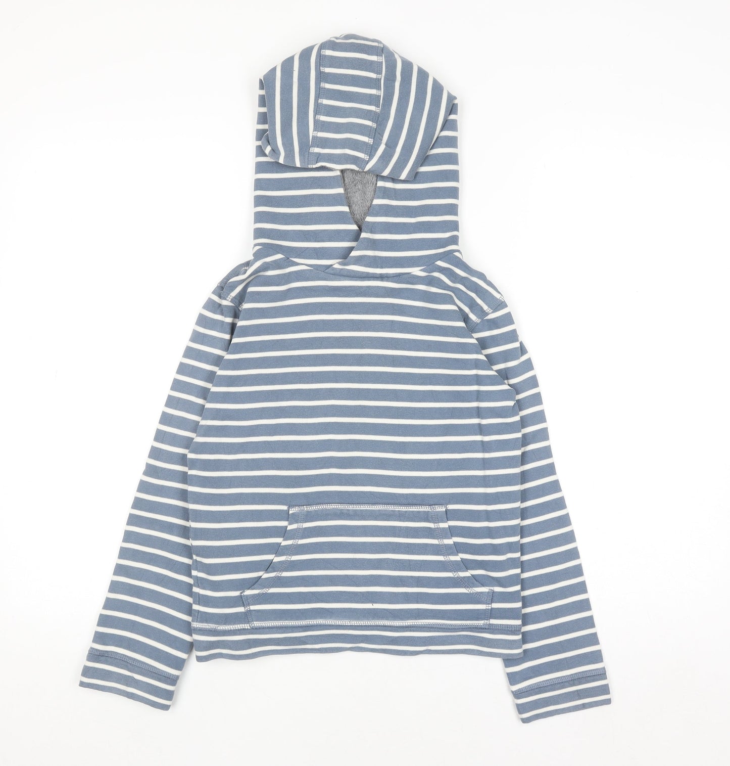 John Lewis Boys Blue Striped Cotton Pullover Hoodie Size 10 Years