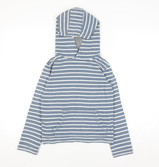 John Lewis Boys Blue Striped Cotton Pullover Hoodie Size 10 Years