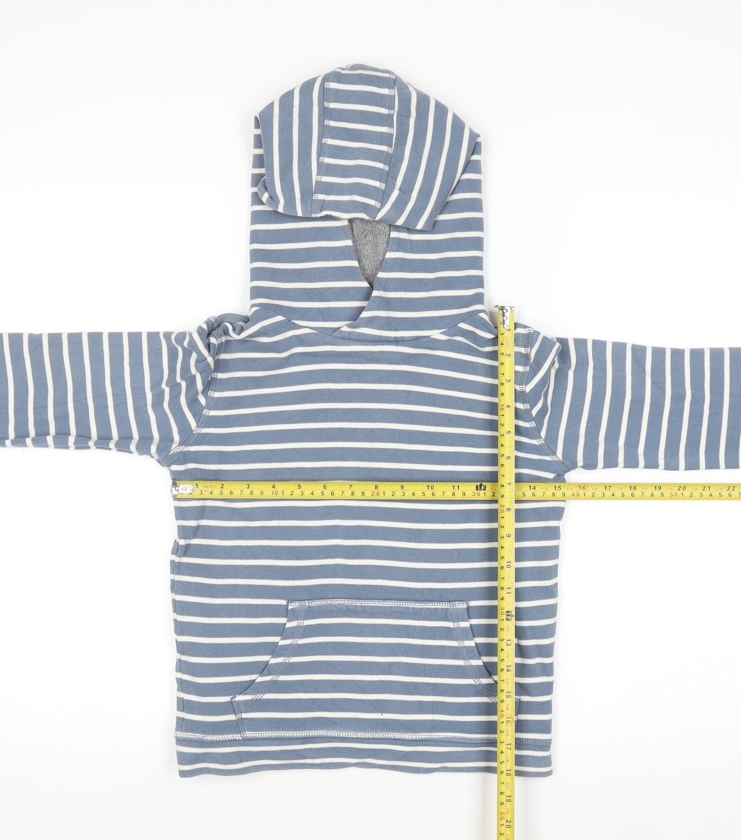 John Lewis Boys Blue Striped Cotton Pullover Hoodie Size 10 Years