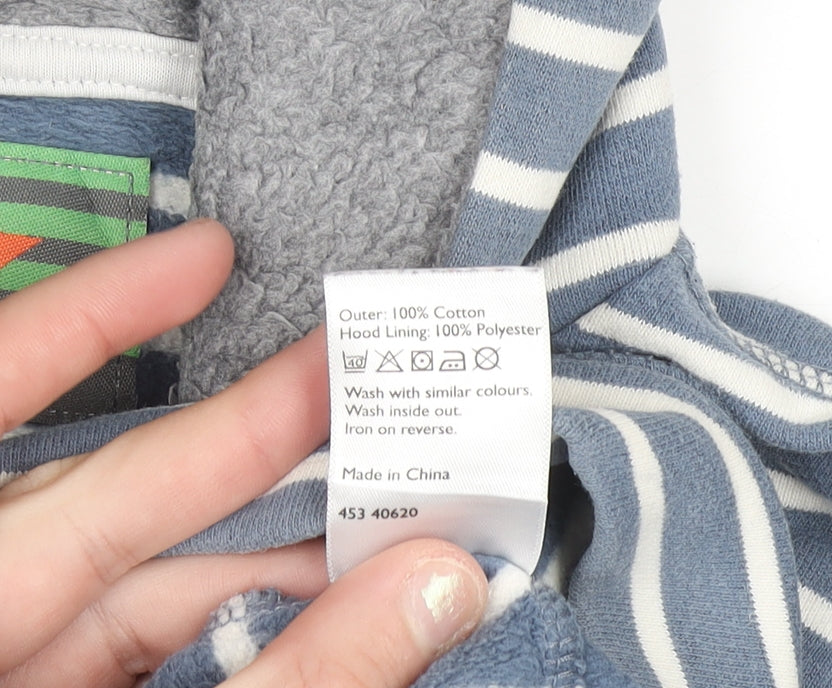 John Lewis Boys Blue Striped Cotton Pullover Hoodie Size 10 Years
