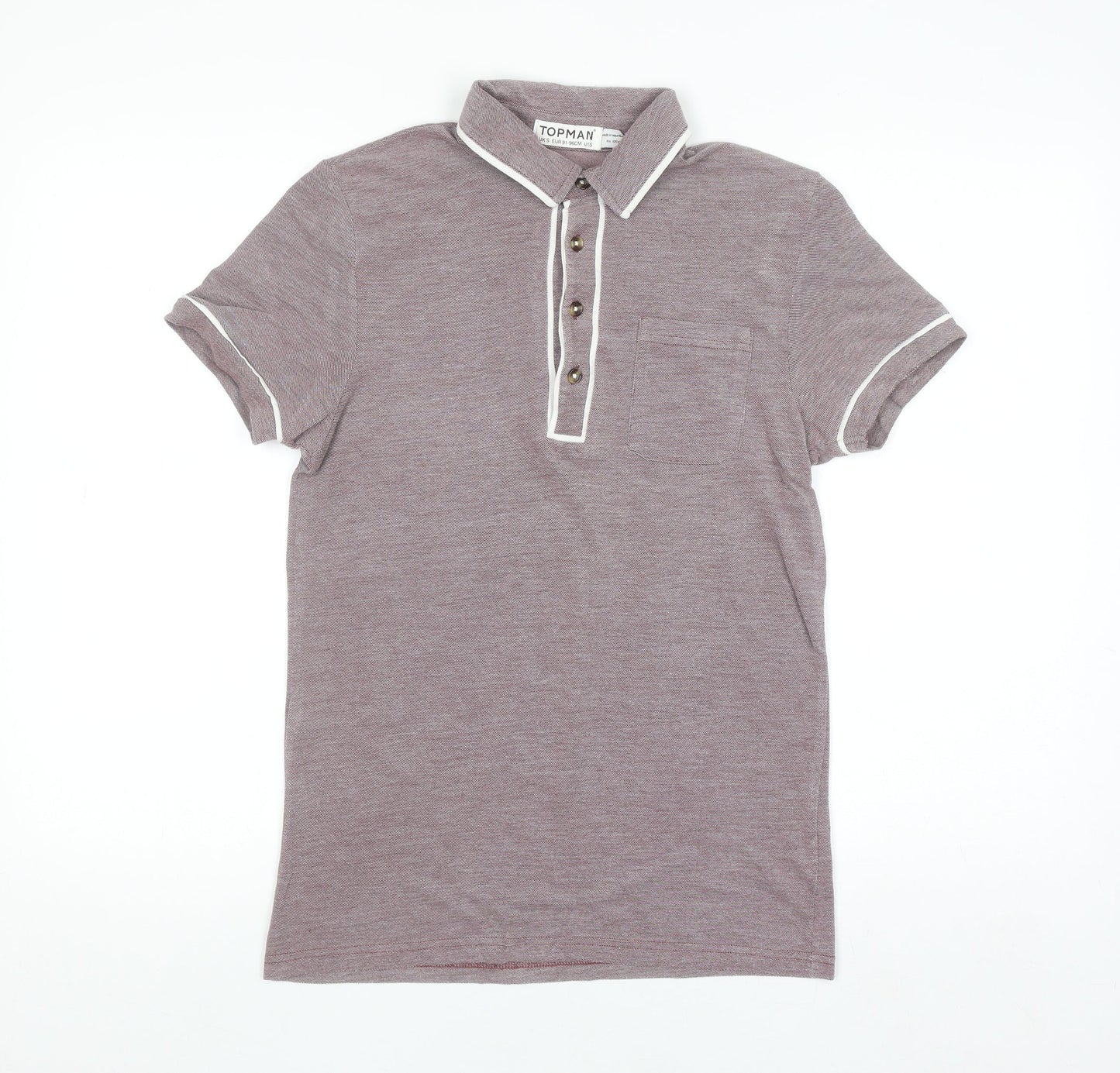 Topman Men’s Brown Short Sleeve Polo Shirt Size S Collared Cotton Blend