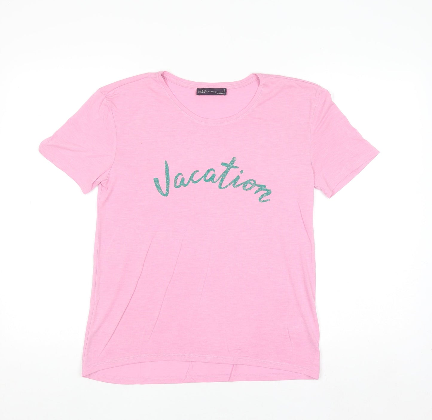 Marks and Spencer Women’s Pink Glitter Vacation T-Shirt Size 6