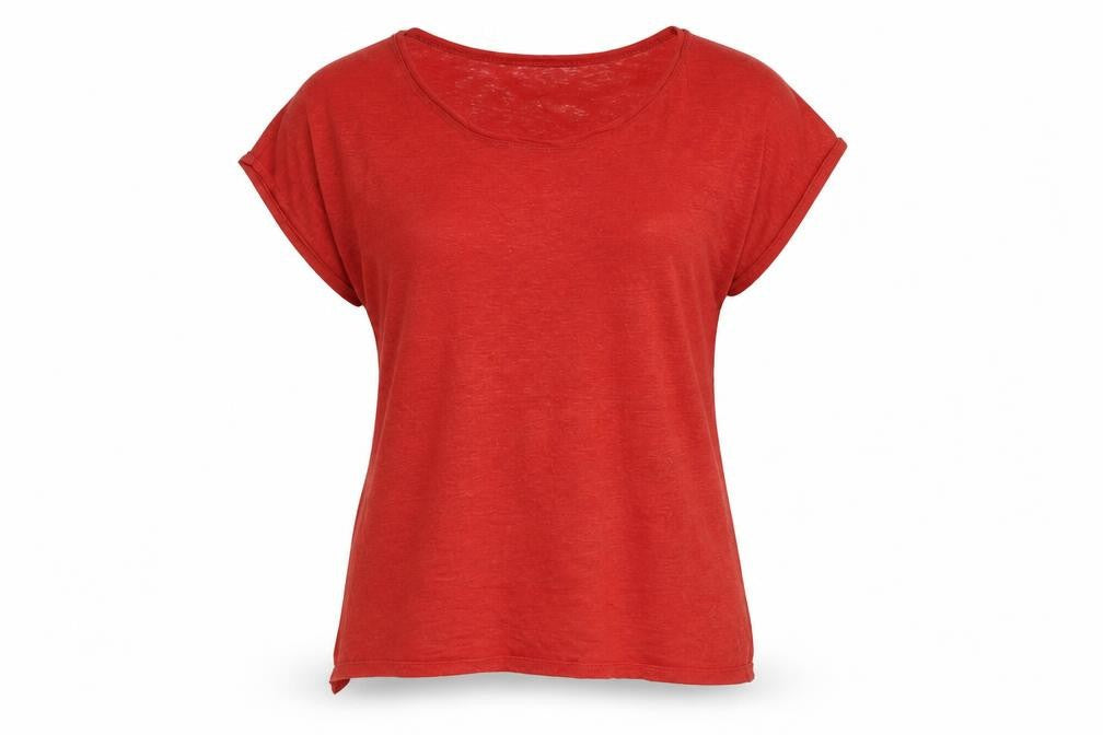 East Women's Red Linen Short Sleeve Basic T-Shirt Size 12