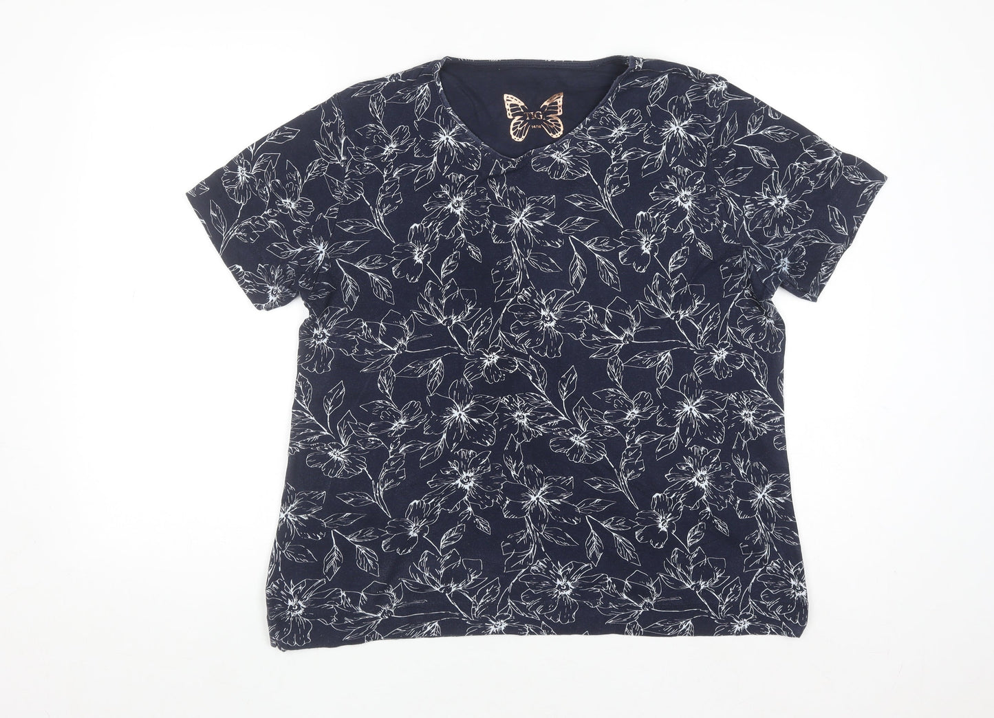 Tigi-Wear Women's Blue Floral Cotton T-Shirt Size 14