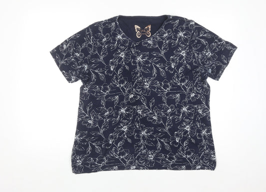 Tigi-Wear Women's Blue Floral Cotton T-Shirt Size 14