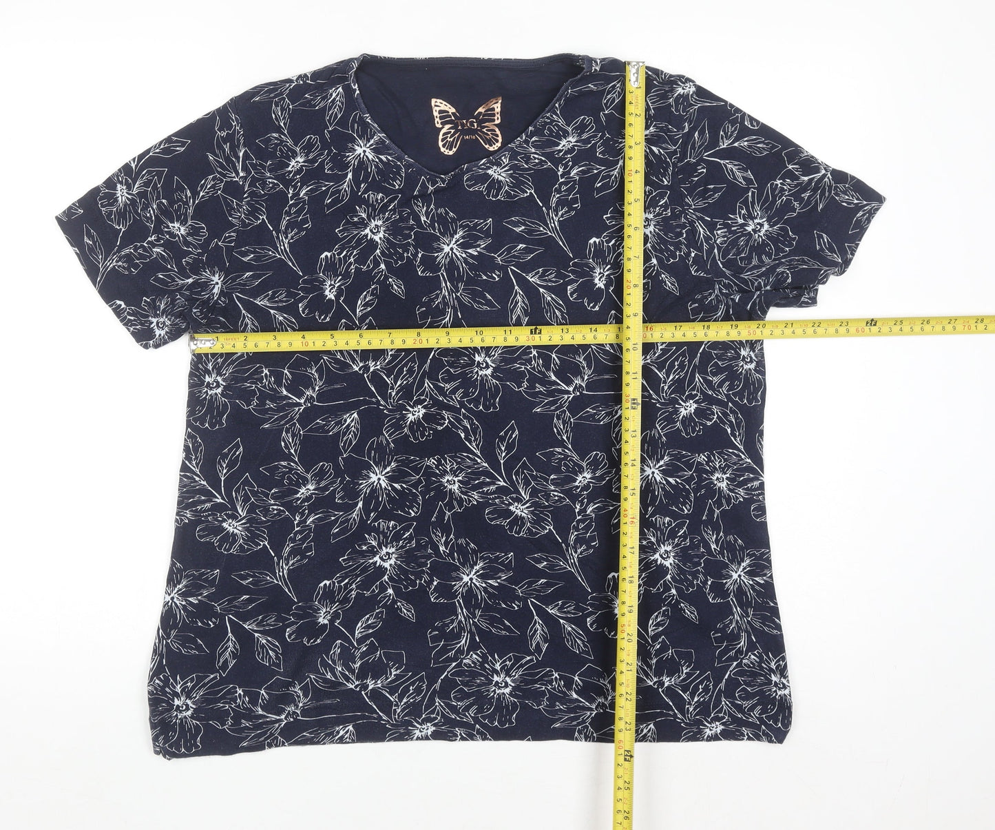 Tigi-Wear Women's Blue Floral Cotton T-Shirt Size 14