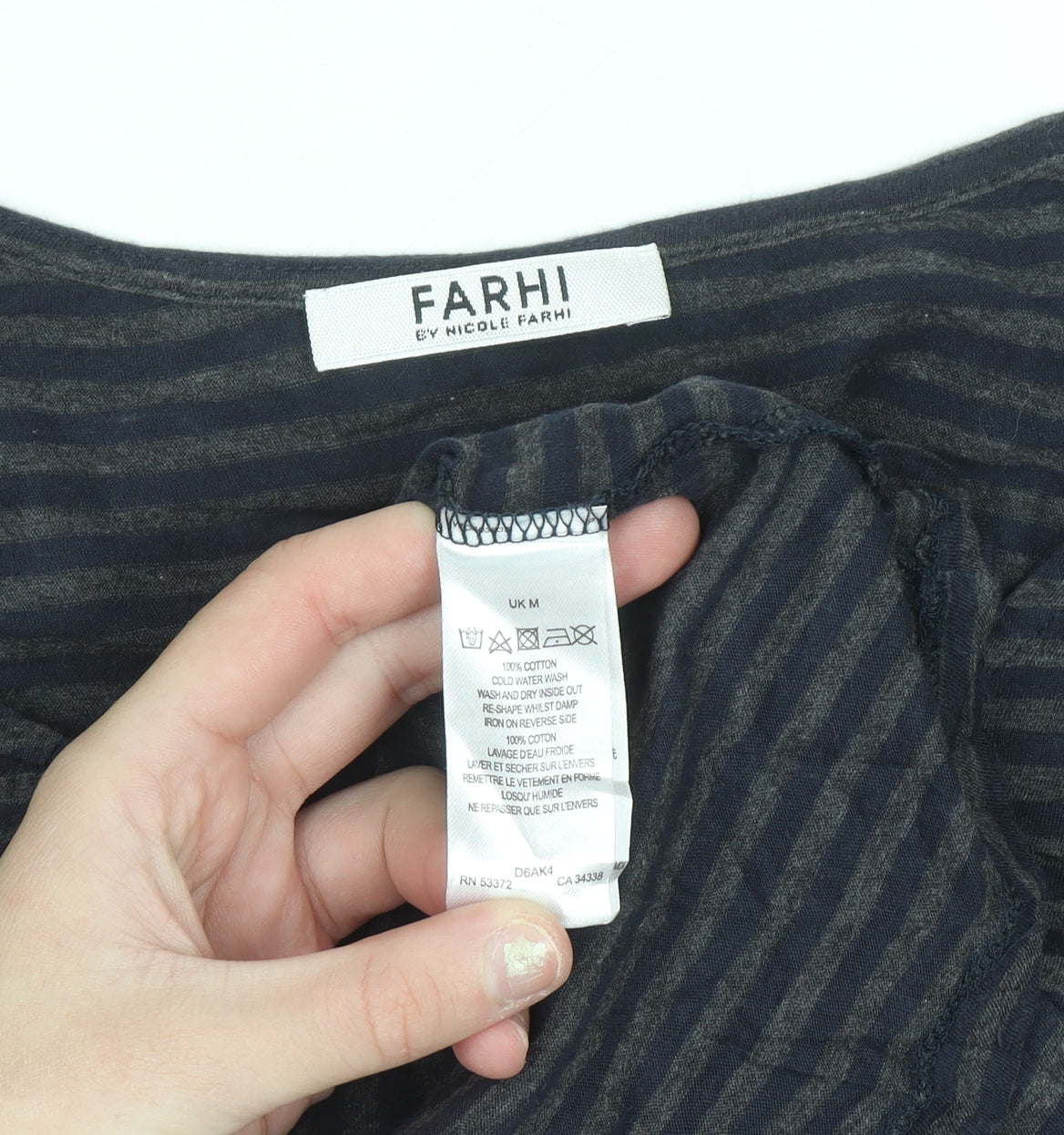Farhi by Nicole Farhi Women’s Blue Striped Cotton Long Sleeve T-Shirt M