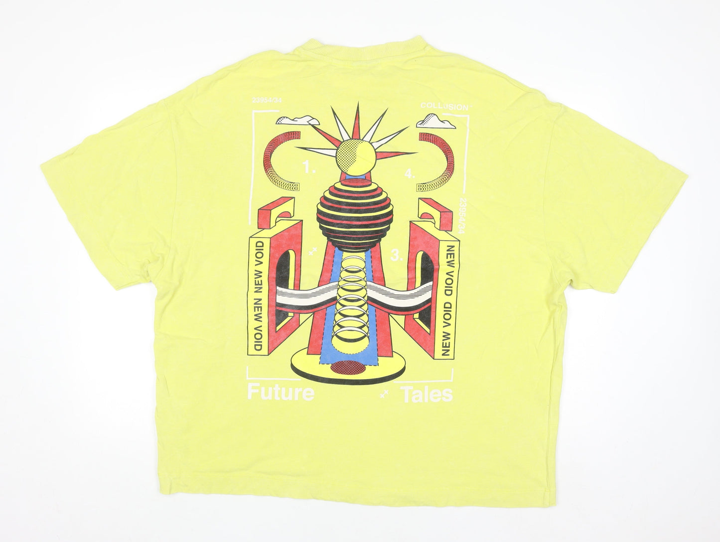 Collusion Men's Yellow Graphic Print Relaxed Fit Cotton T-Shirt S