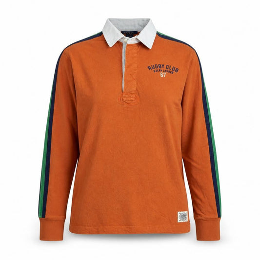 Ralph Womens Lauren Brown Collared Long Sleeve Rugby Polo Shirt M
