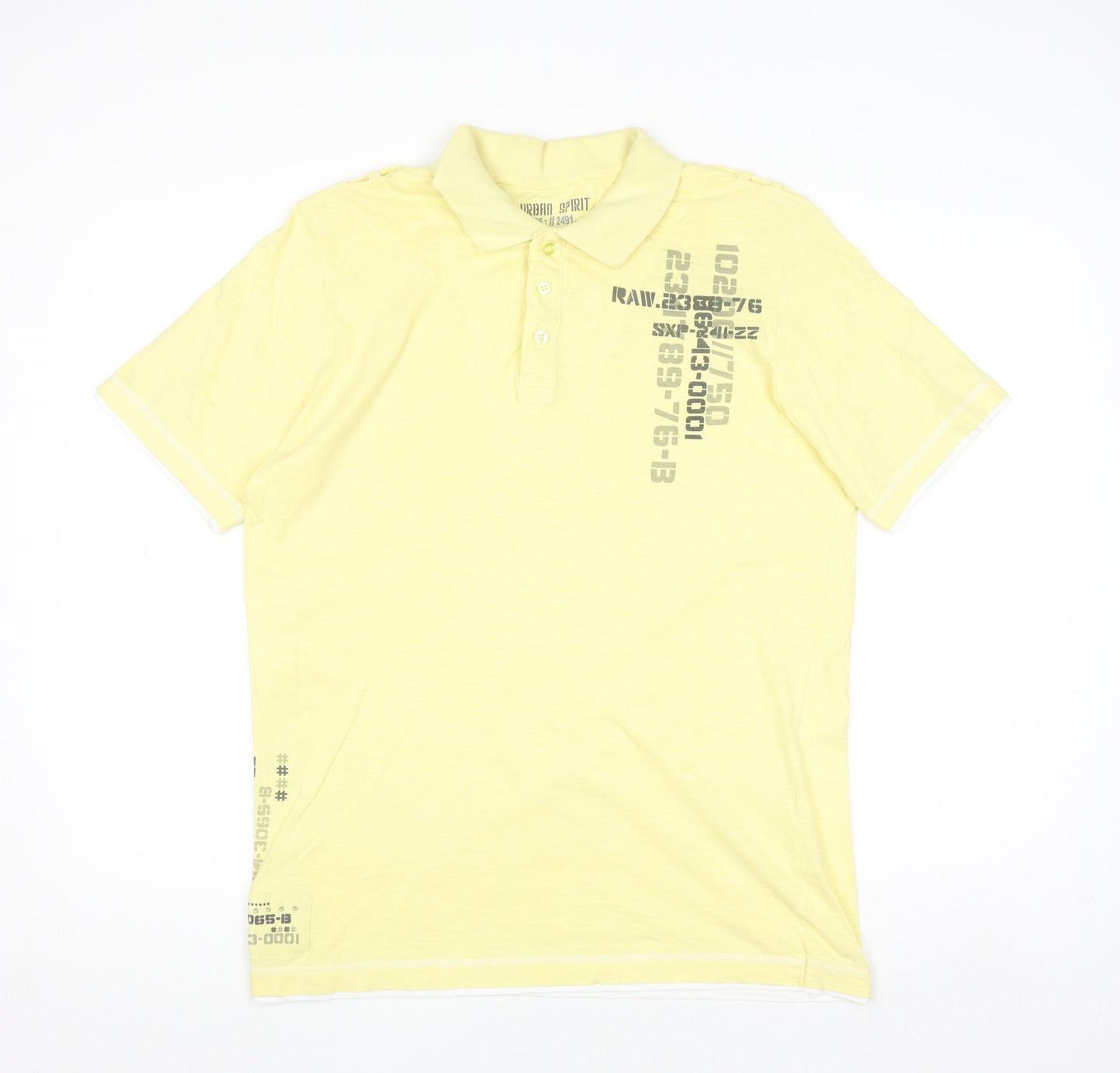 Urban Spirit Men's Yellow Graphic Cotton Polo Shirt Medium