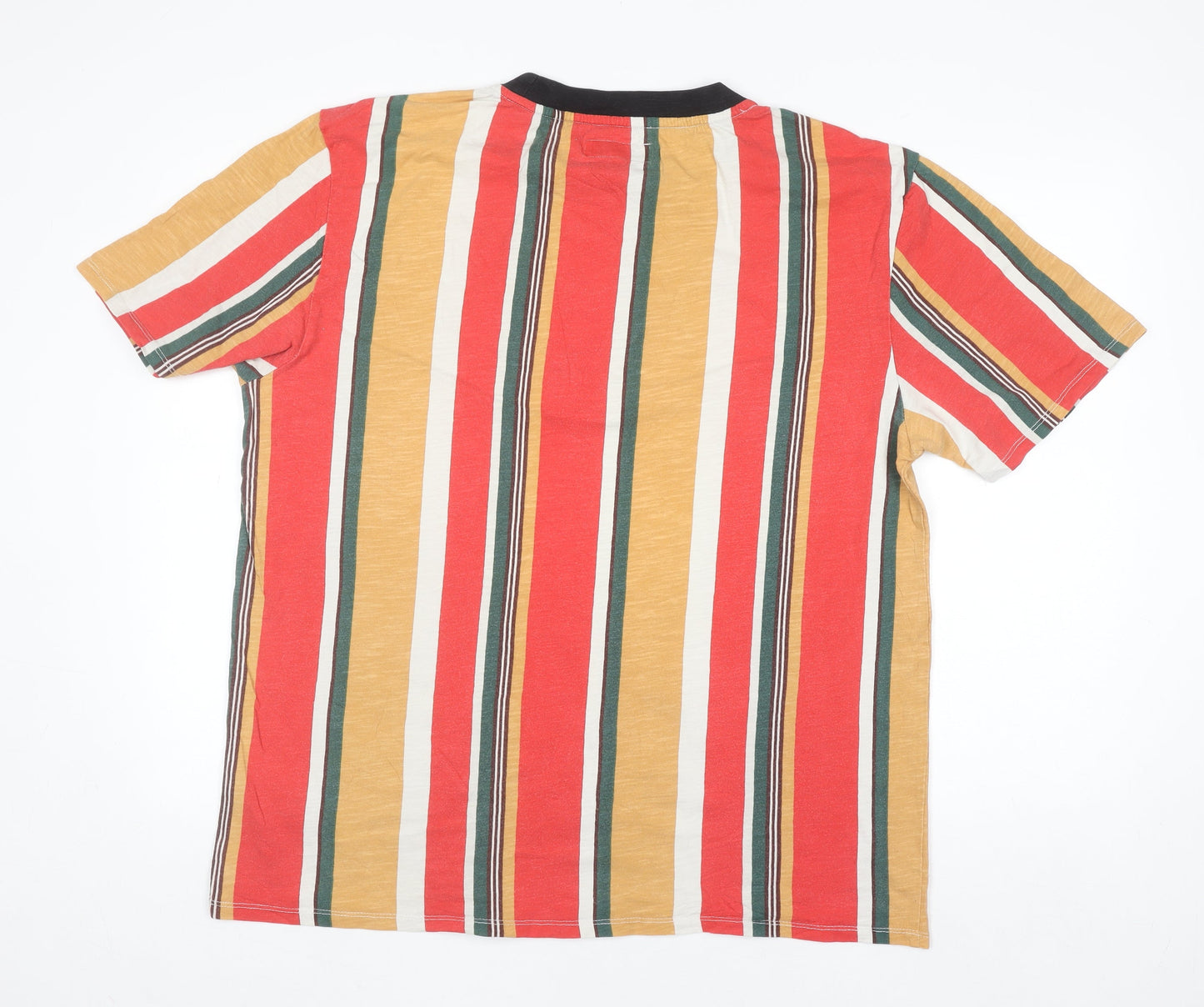 Guess Men's Multicoloured Striped Crew Neck Cotton T-Shirt Size L