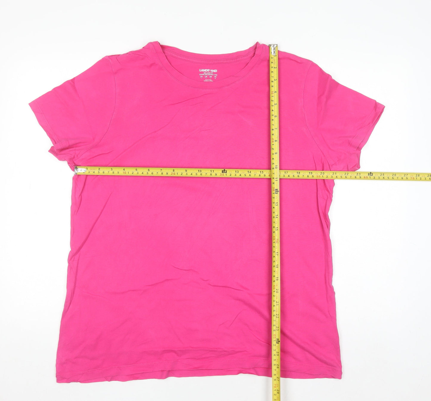 Lands' End Womens Pink Relaxed Fit Cotton Short Sleeve T-Shirt L