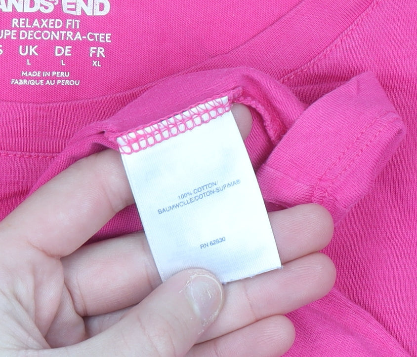Lands' End Womens Pink Relaxed Fit Cotton Short Sleeve T-Shirt L
