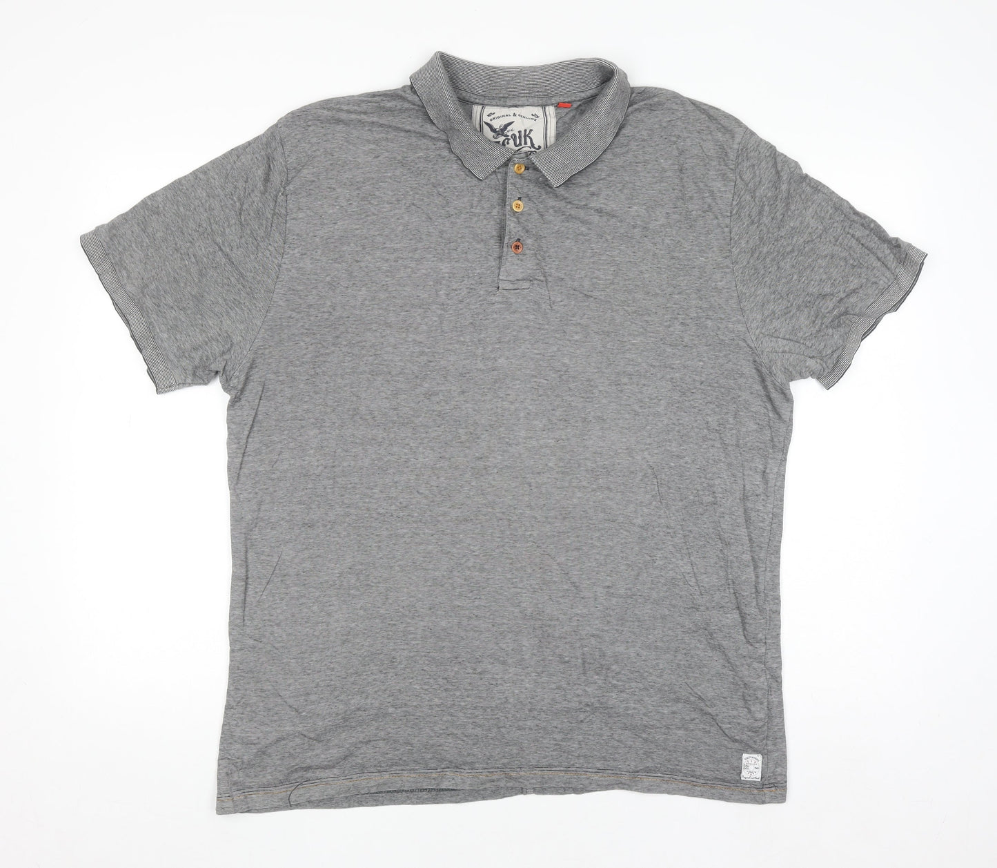 FCUK Men’s Grey Cotton Polo Shirt XL Short Sleeve Casual